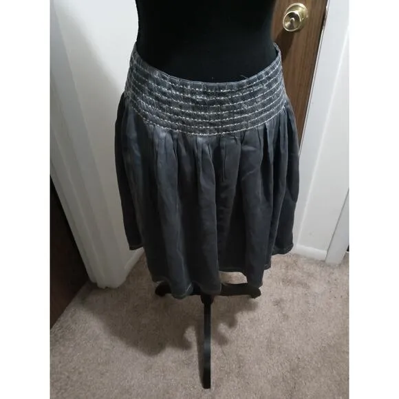 Moulinette Soeurs Anthropologie 100% Silk Gray Blue Mini Skirt, Sz 8 - NWT