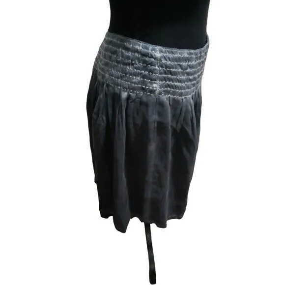 Moulinette Soeurs Anthropologie 100% Silk Gray Blue Mini Skirt, Sz 8 - NWT
