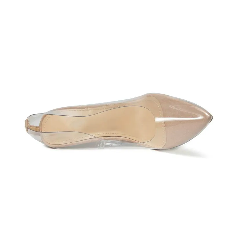 Ms. Transparent Single Shoes Pointed Shallow Mouth High Heel Large Size