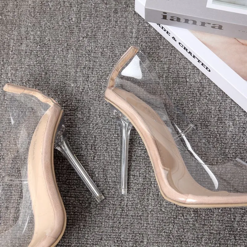 Ms. Transparent Single Shoes Pointed Shallow Mouth High Heel Large Size