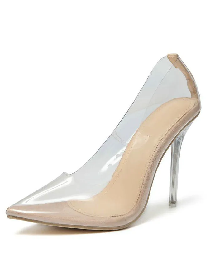 Ms. Transparent Single Shoes Pointed Shallow Mouth High Heel Large Size