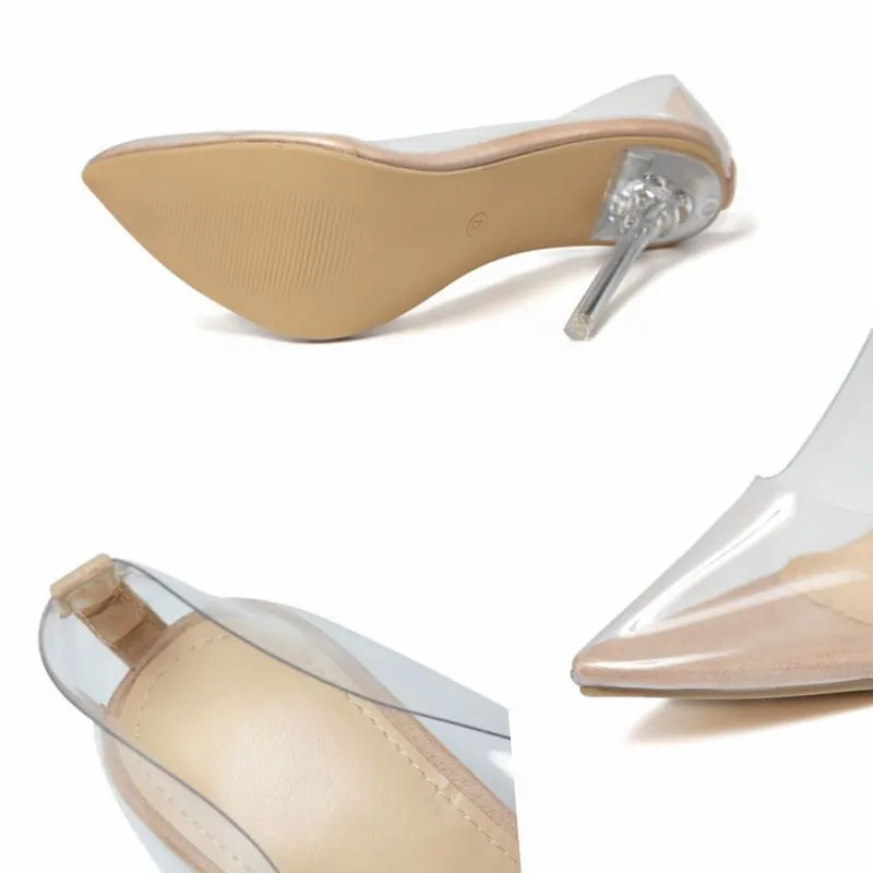 Ms. Transparent Single Shoes Pointed Shallow Mouth High Heel Large Size