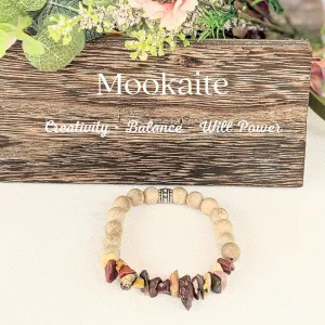 Natural Mookaite Gemstone Chip Diffuser Bracelet- Will Power & Creativity Bracelet