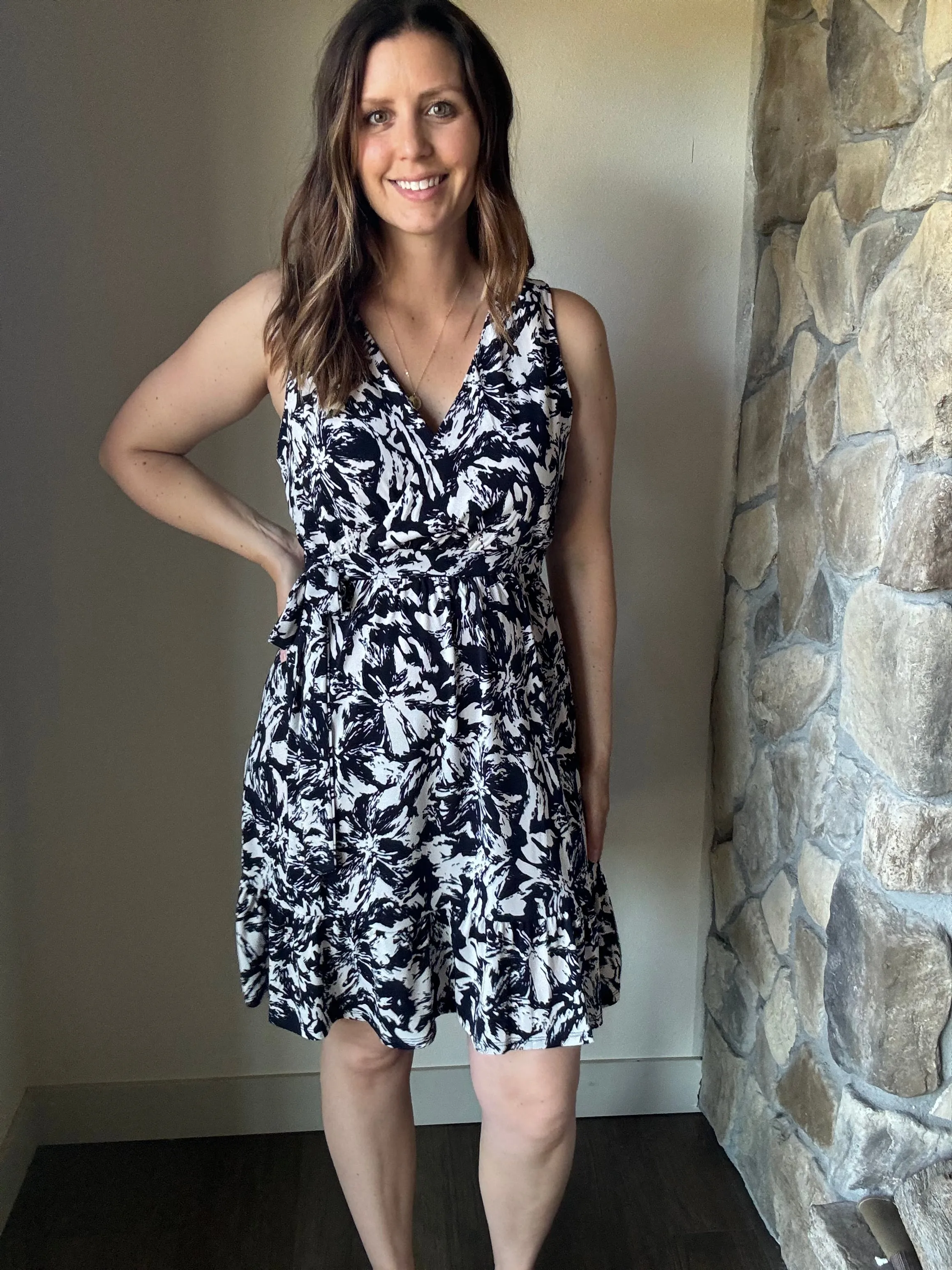 navy and ivory surplice dress | S-3XL