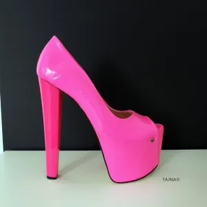 Neon Pink Peep Toe Pumps