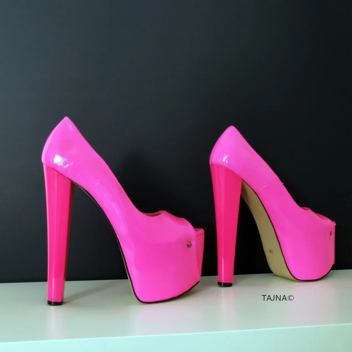 Neon Pink Peep Toe Pumps