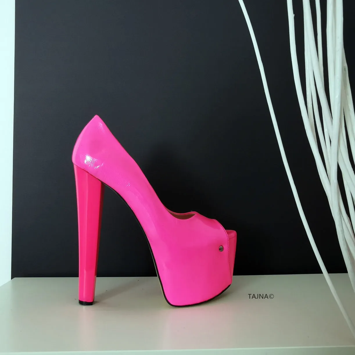 Neon Pink Peep Toe Pumps