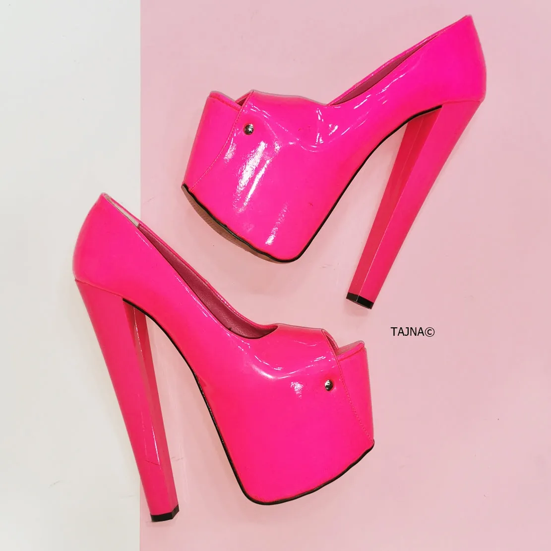 Neon Pink Peep Toe Pumps