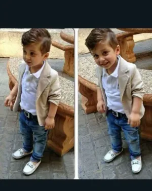 New Boys 3 Piece Outfit with jacket, white stretchy top and stretch Jeans, Tag says Sz 2, fits 12 to 18 months!