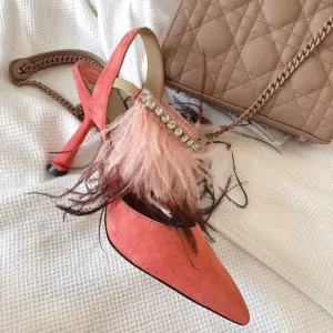 New Fashion Women's Pumps Pointed Toe High Heels Pumps Kid Suede Leather Women's Shoes Crystal Ankle Straps Summer Shoes  34-41