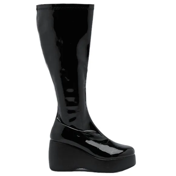 NIB $145 Nasty Gal Faux Patent Leather Platform Wedge KneeHigh Boot US 6.5/EU 7