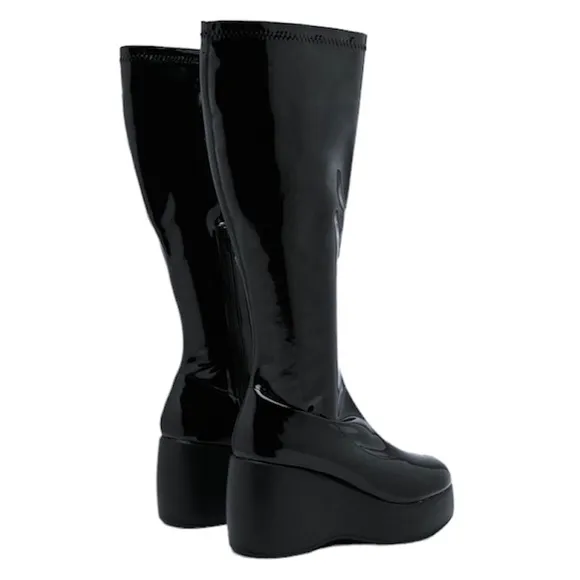 NIB $145 Nasty Gal Faux Patent Leather Platform Wedge KneeHigh Boot US 6.5/EU 7