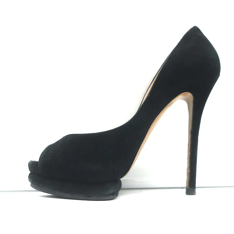 Nicholas Kirkwood Peep Toe Platform Pumps Black Suede Size 38