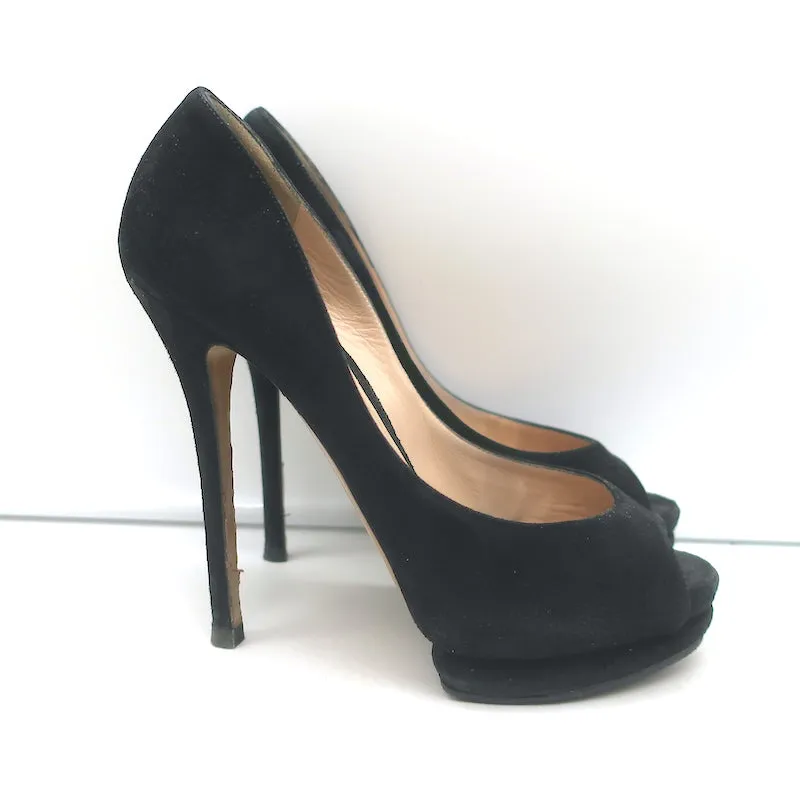 Nicholas Kirkwood Peep Toe Platform Pumps Black Suede Size 38