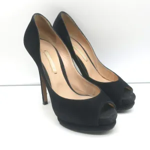 Nicholas Kirkwood Peep Toe Platform Pumps Black Suede Size 38