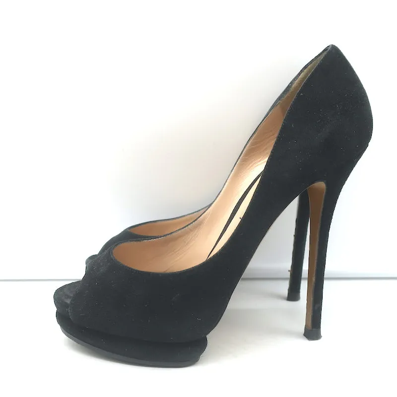 Nicholas Kirkwood Peep Toe Platform Pumps Black Suede Size 38