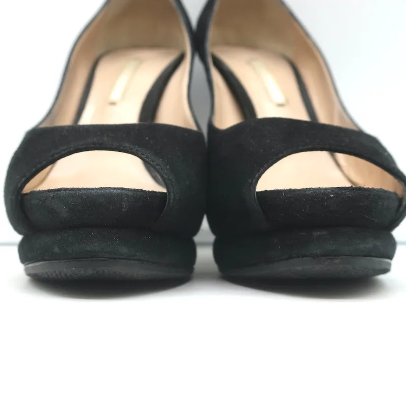 Nicholas Kirkwood Peep Toe Platform Pumps Black Suede Size 38