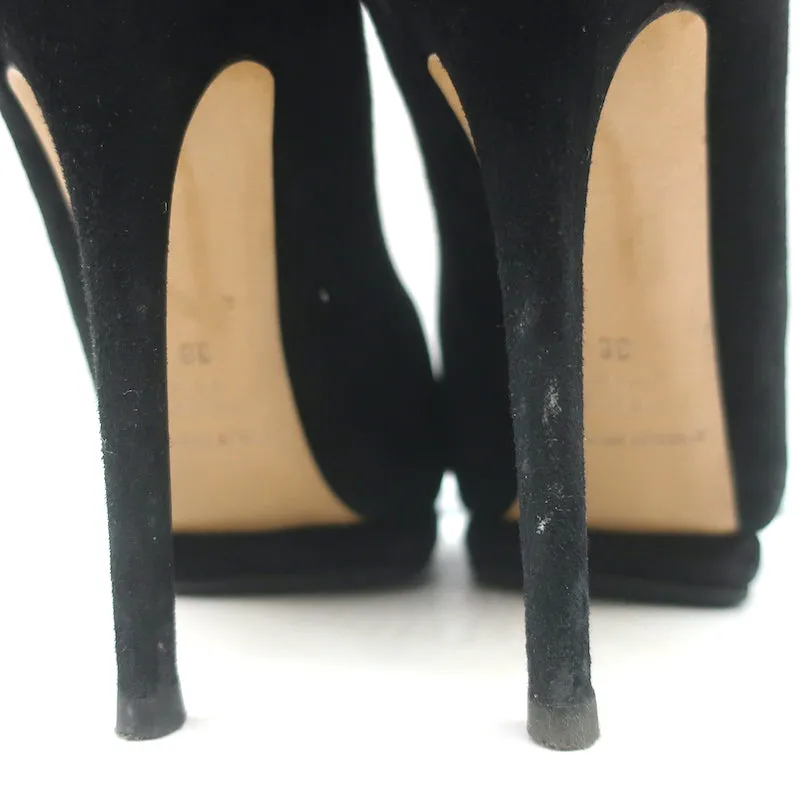 Nicholas Kirkwood Peep Toe Platform Pumps Black Suede Size 38