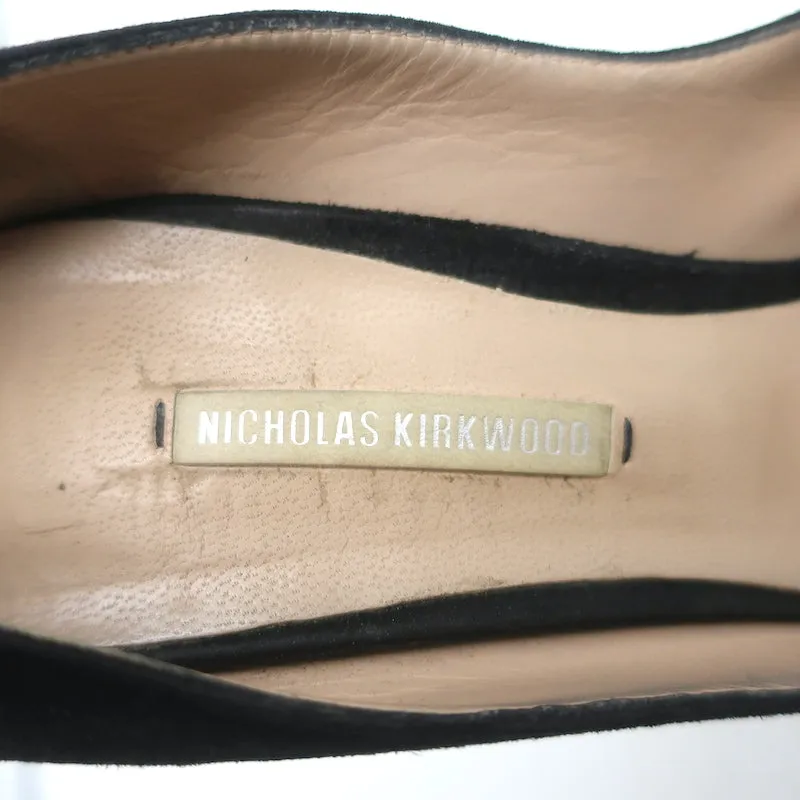 Nicholas Kirkwood Peep Toe Platform Pumps Black Suede Size 38