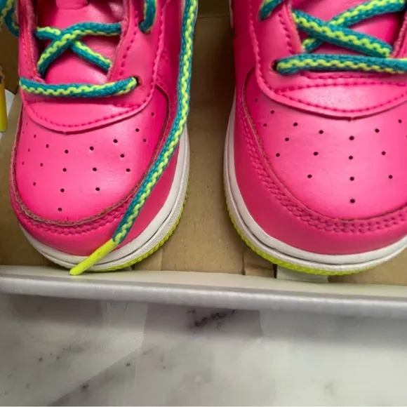 Nike Air Force 1 Baby/Toddler Shoes.  Size C7. Pink Blast/White Volt. EUC.