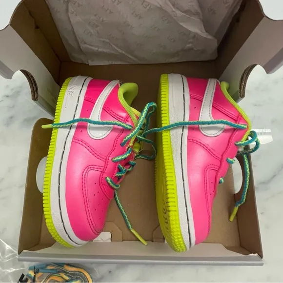 Nike Air Force 1 Baby/Toddler Shoes.  Size C7. Pink Blast/White Volt. EUC.