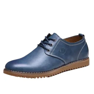 Non Skid Out Mens Blue Premium Leather Dress Shoes -Oxford Lace Up Style Walking Shoes