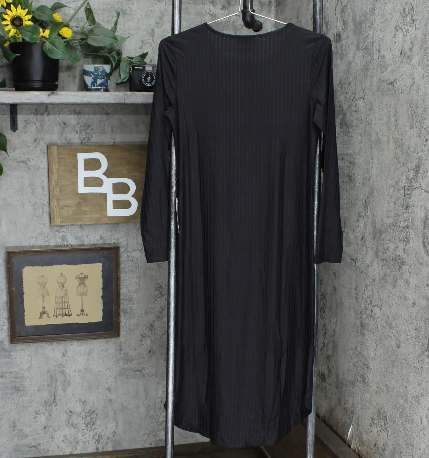 NSR Womens Lightweight Ribbed Knit Stretch Long Sleeve Dress