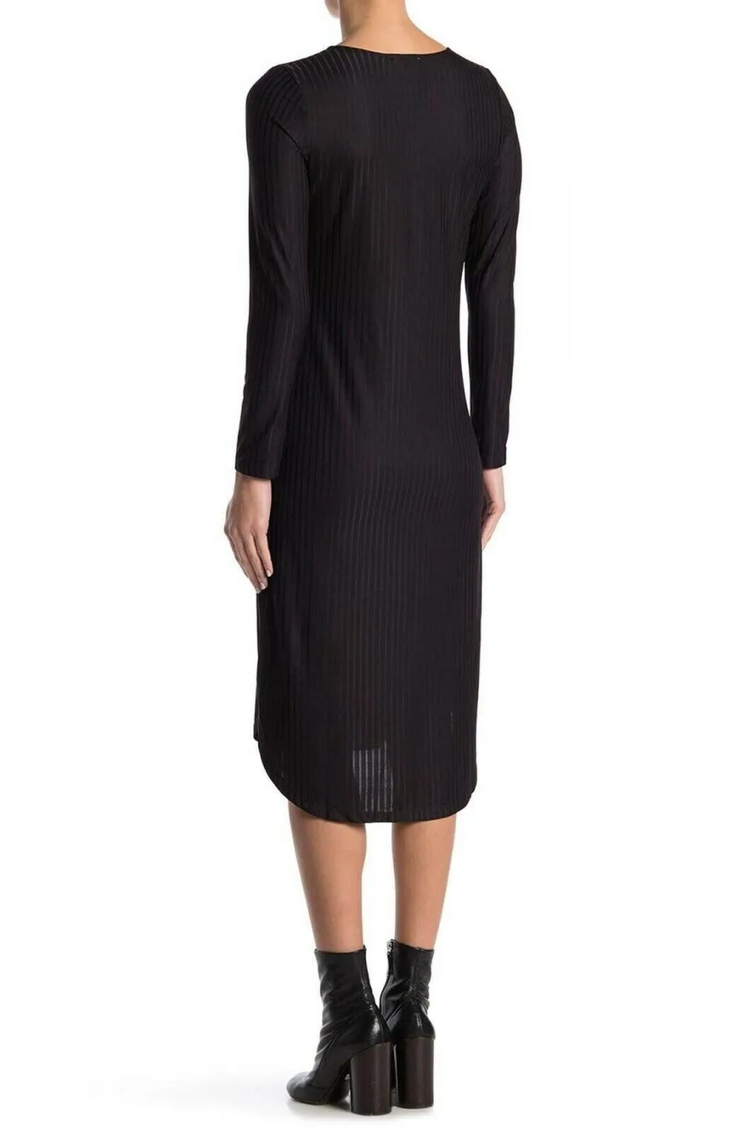 NSR Womens Lightweight Ribbed Knit Stretch Long Sleeve Dress