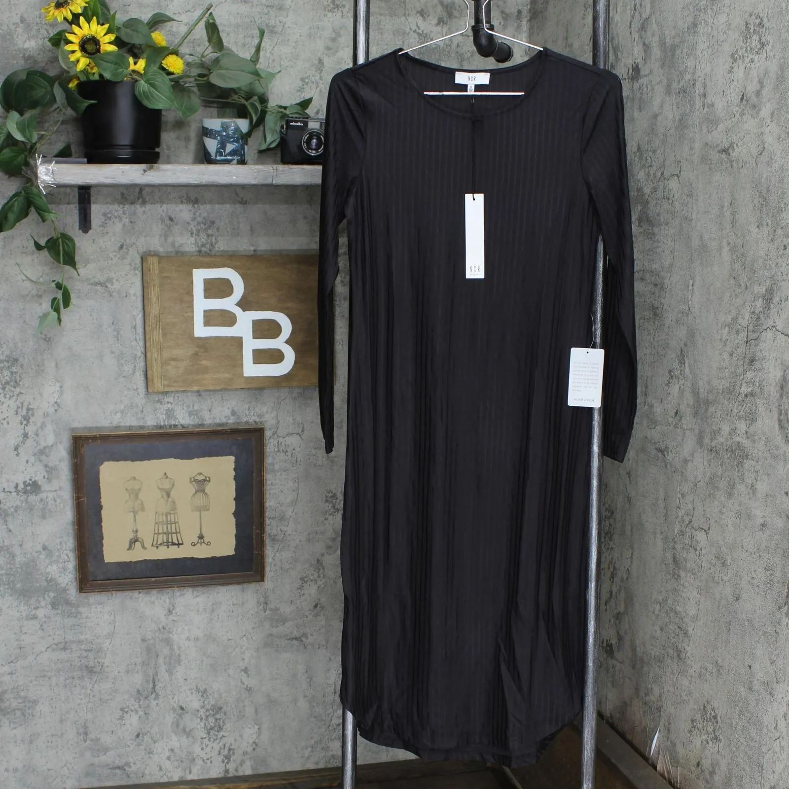 NSR Womens Lightweight Ribbed Knit Stretch Long Sleeve Dress