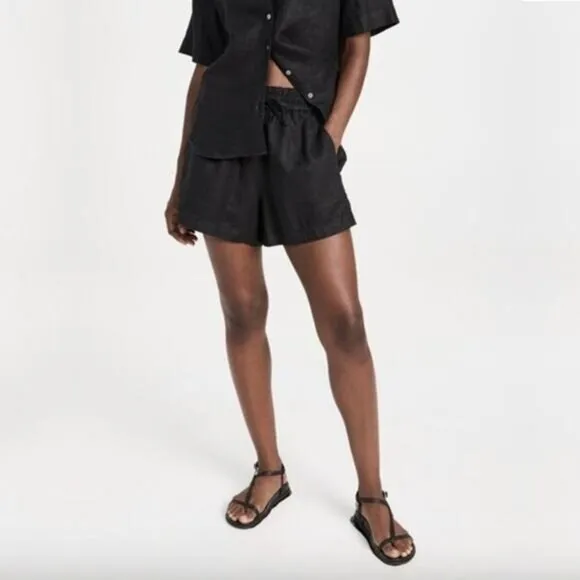 NWT AYR The Staycation Short Linen High Rise High Waist Black XS #9126