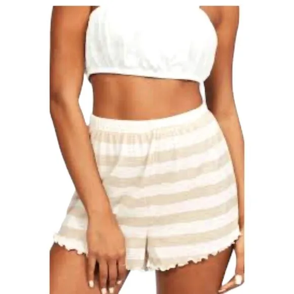 NWT BILLABONG BREEZE BY High Waist Stripe Ruffle Hem Shorts Neutral Size XS