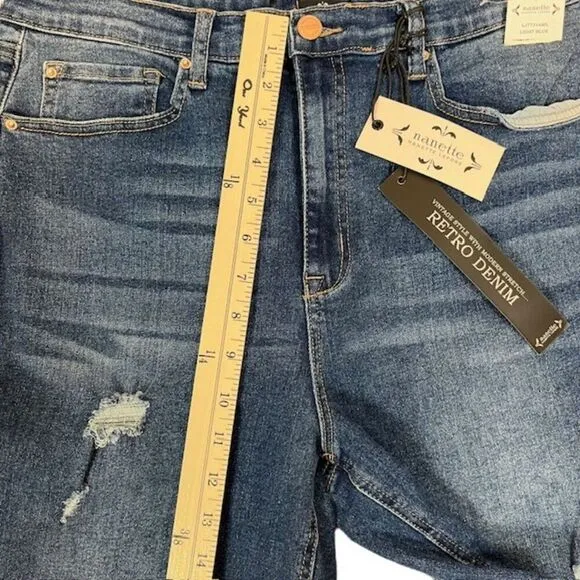 NWT Nanette Lepore Jolie Super High Rise Straight Retro Denim Stretch Size 12
