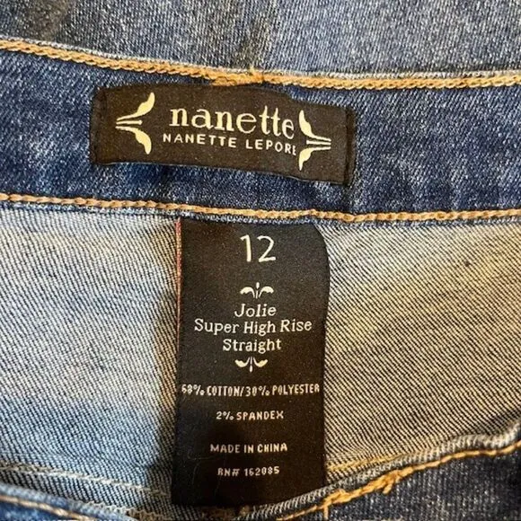 NWT Nanette Lepore Jolie Super High Rise Straight Retro Denim Stretch Size 12
