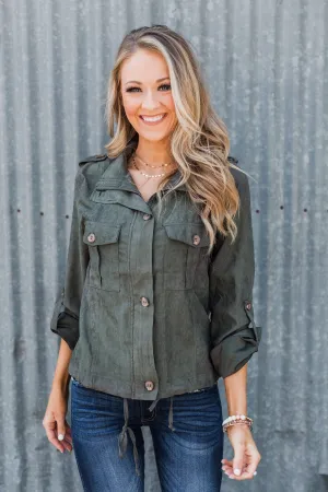 One Thing Right Lightweight Zip Up Jacket- Olive