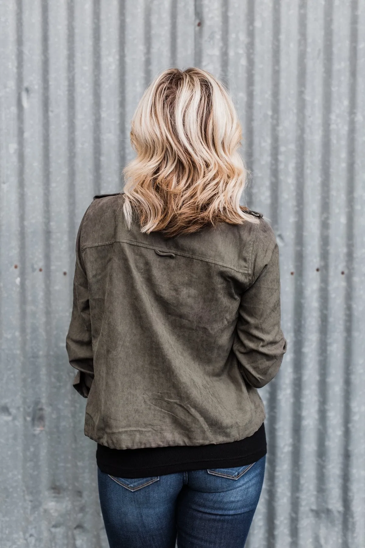 One Thing Right Lightweight Zip Up Jacket- Olive
