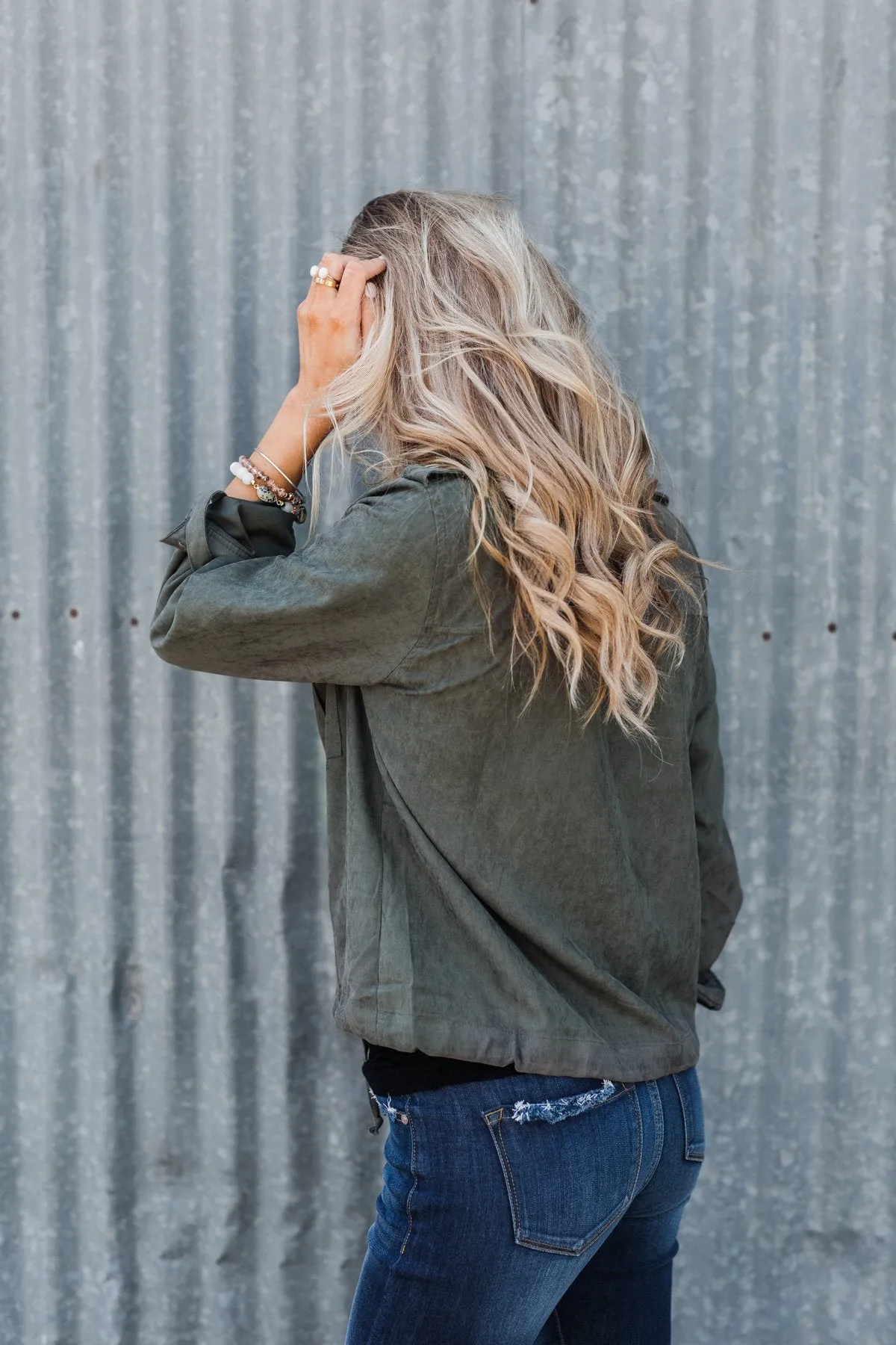 One Thing Right Lightweight Zip Up Jacket- Olive
