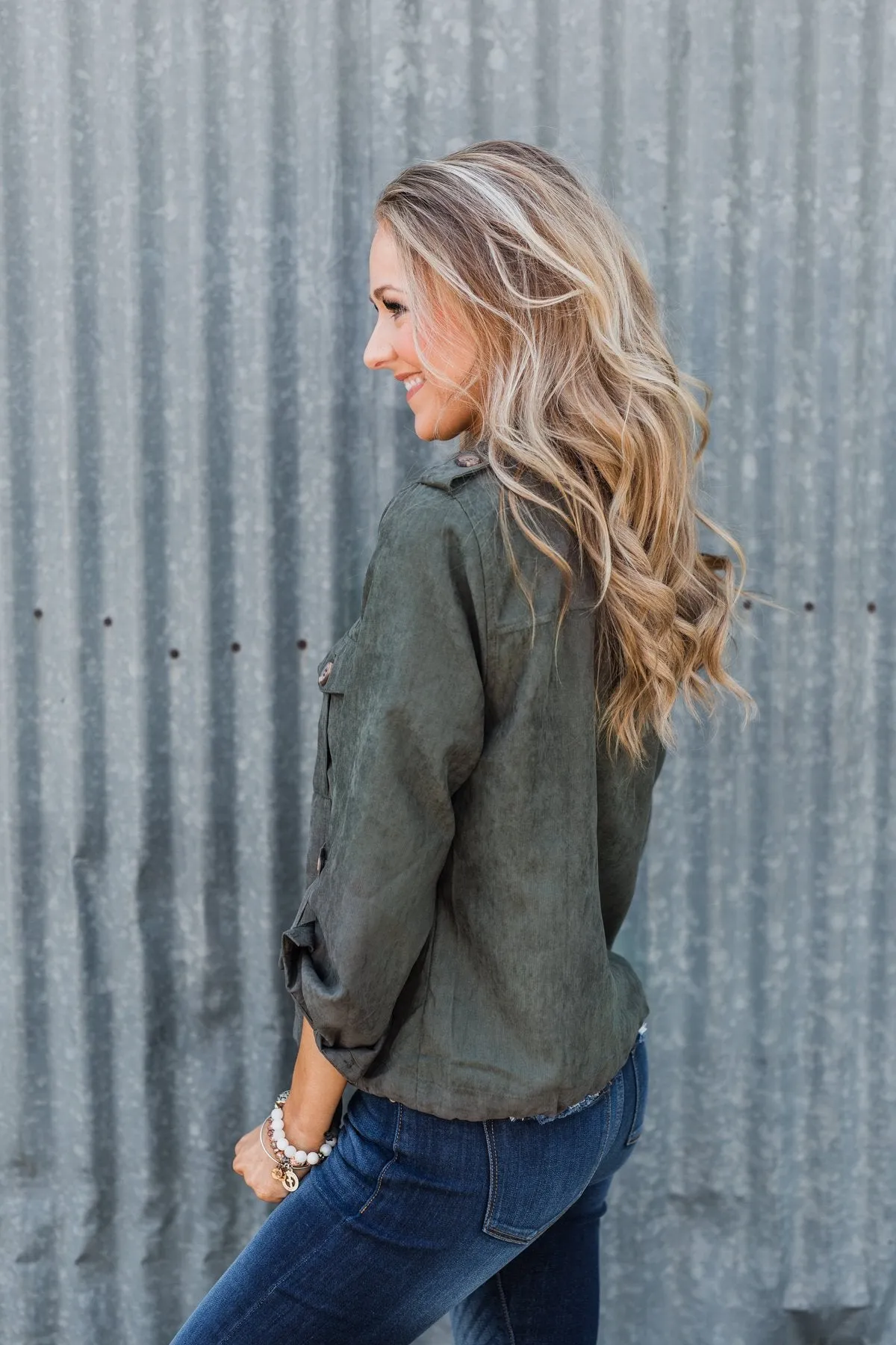 One Thing Right Lightweight Zip Up Jacket- Olive