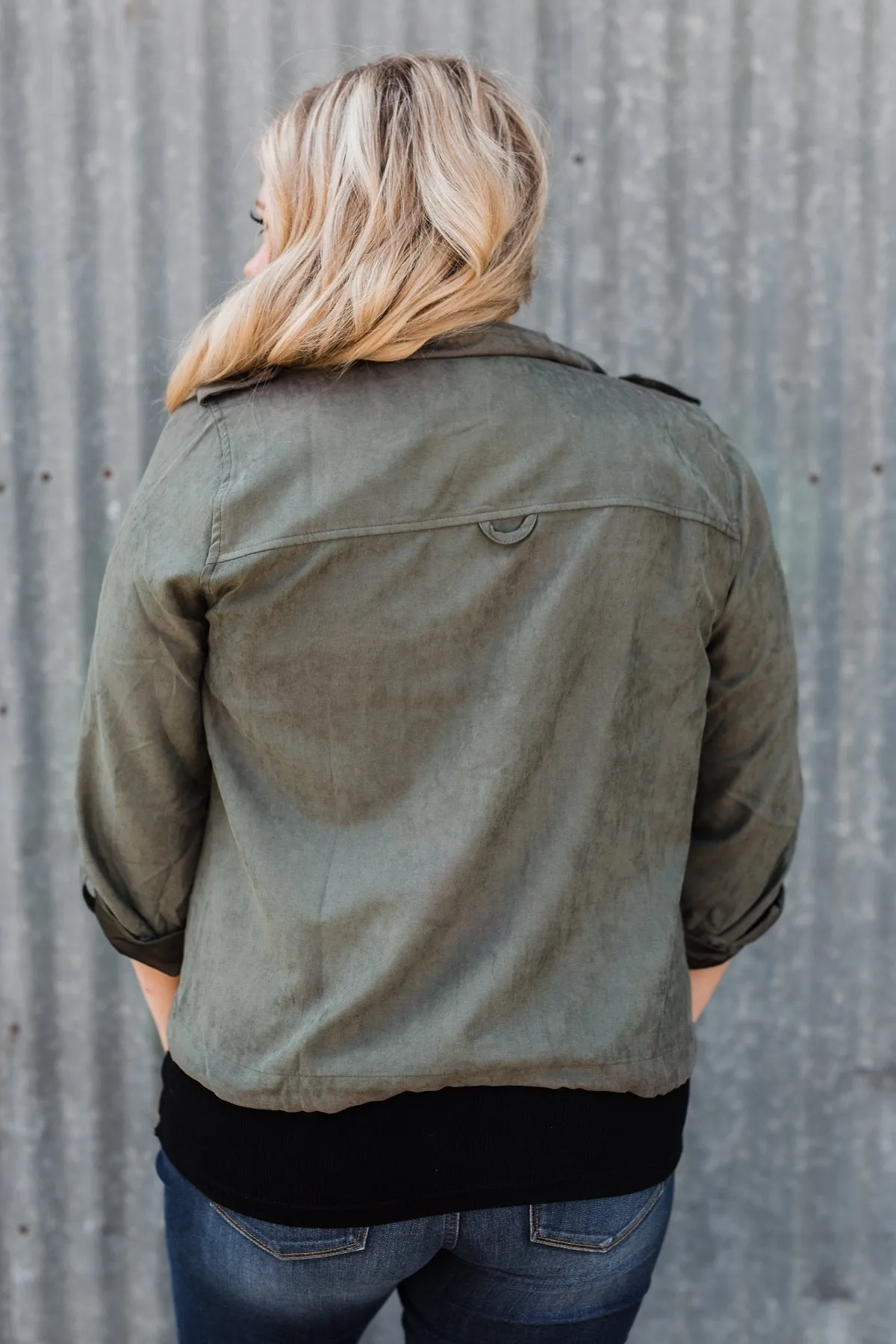 One Thing Right Lightweight Zip Up Jacket- Olive