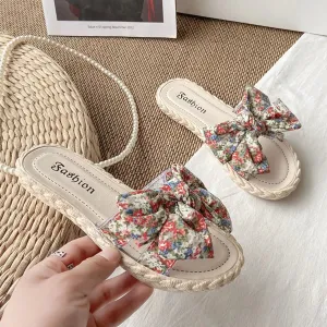 Open Toe Bow Flats Sandals