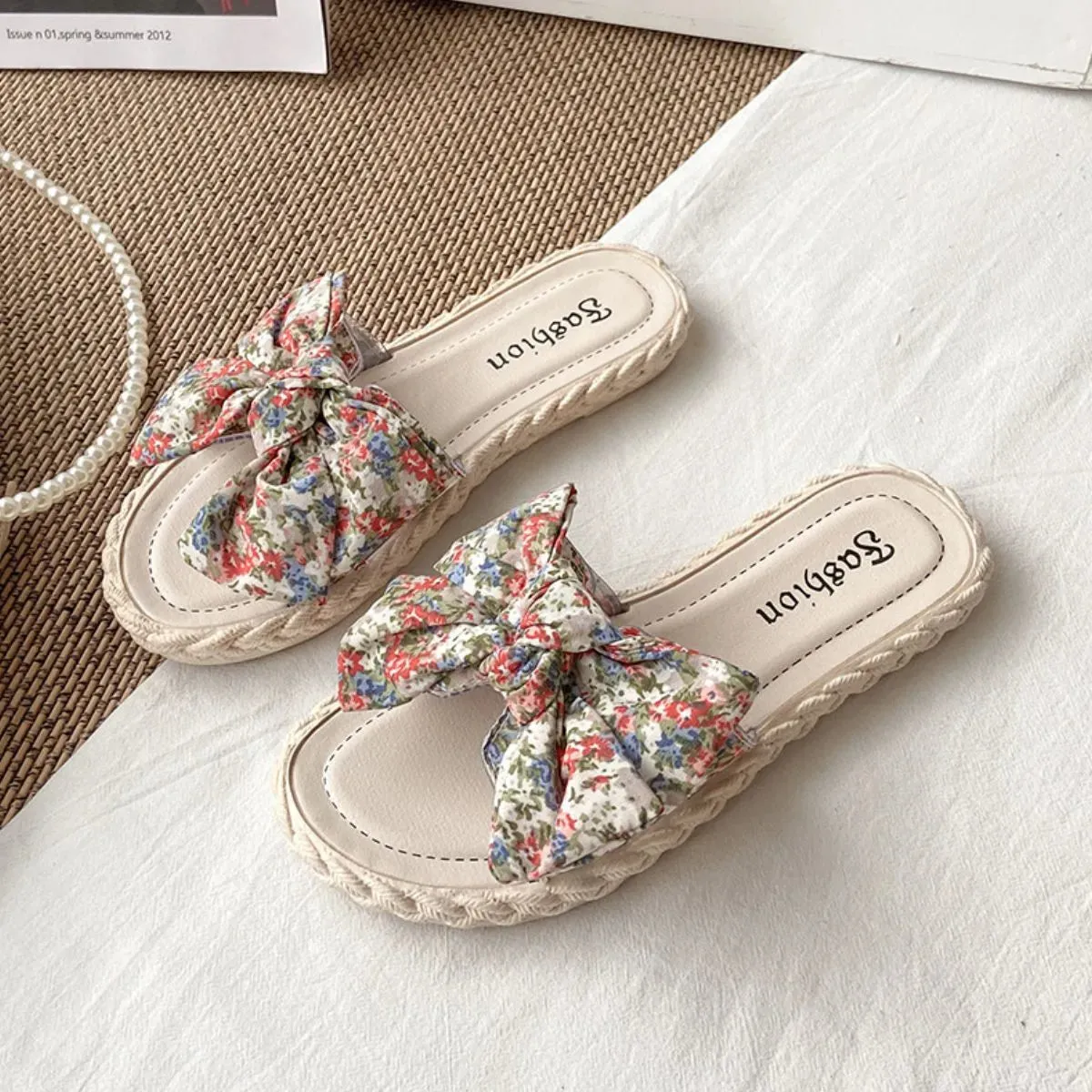 Open Toe Bow Flats Sandals
