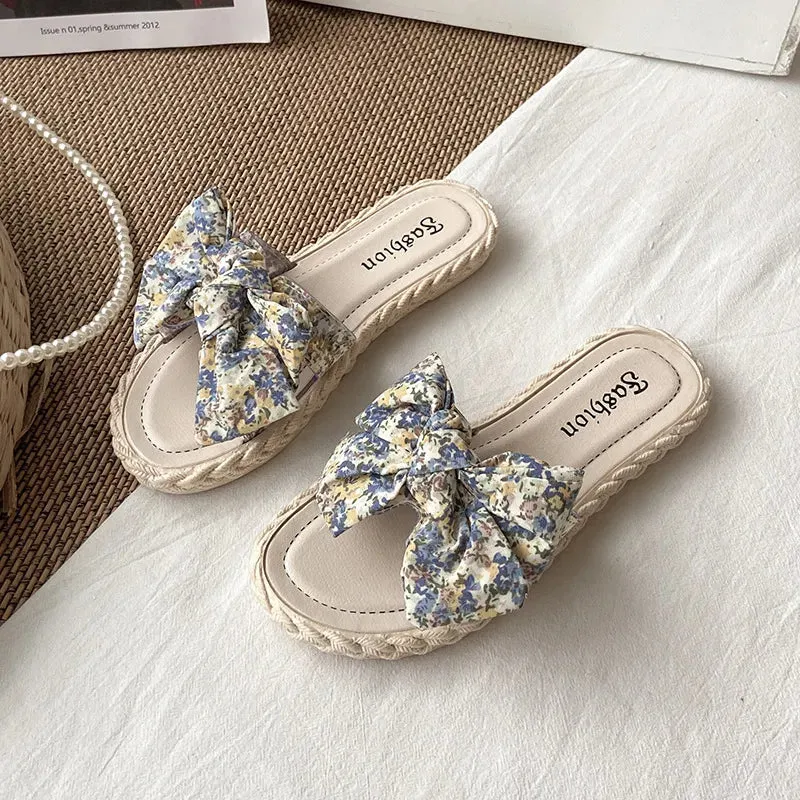 Open Toe Bow Flats Sandals
