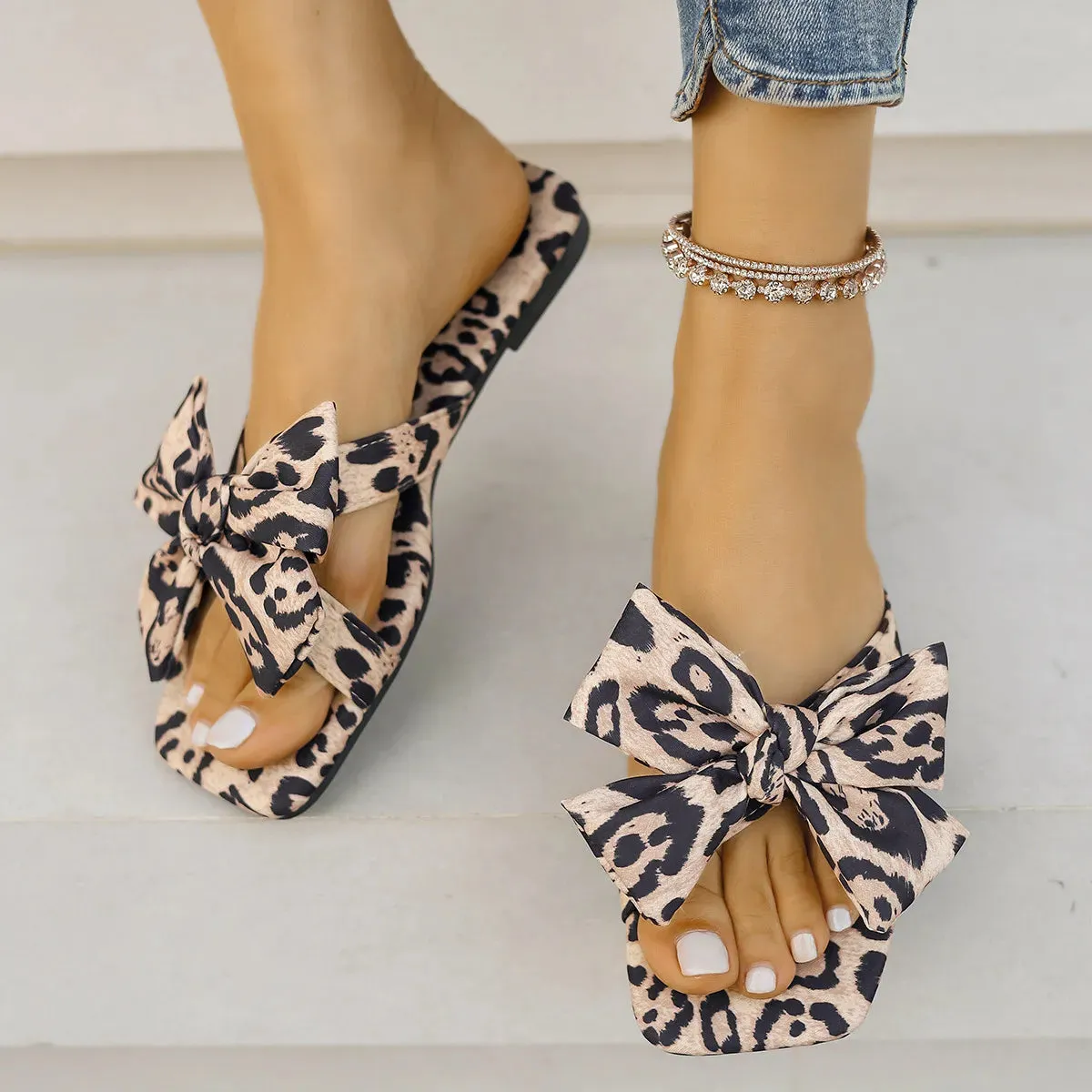 Open Toe Lp Bow Flats Sandals