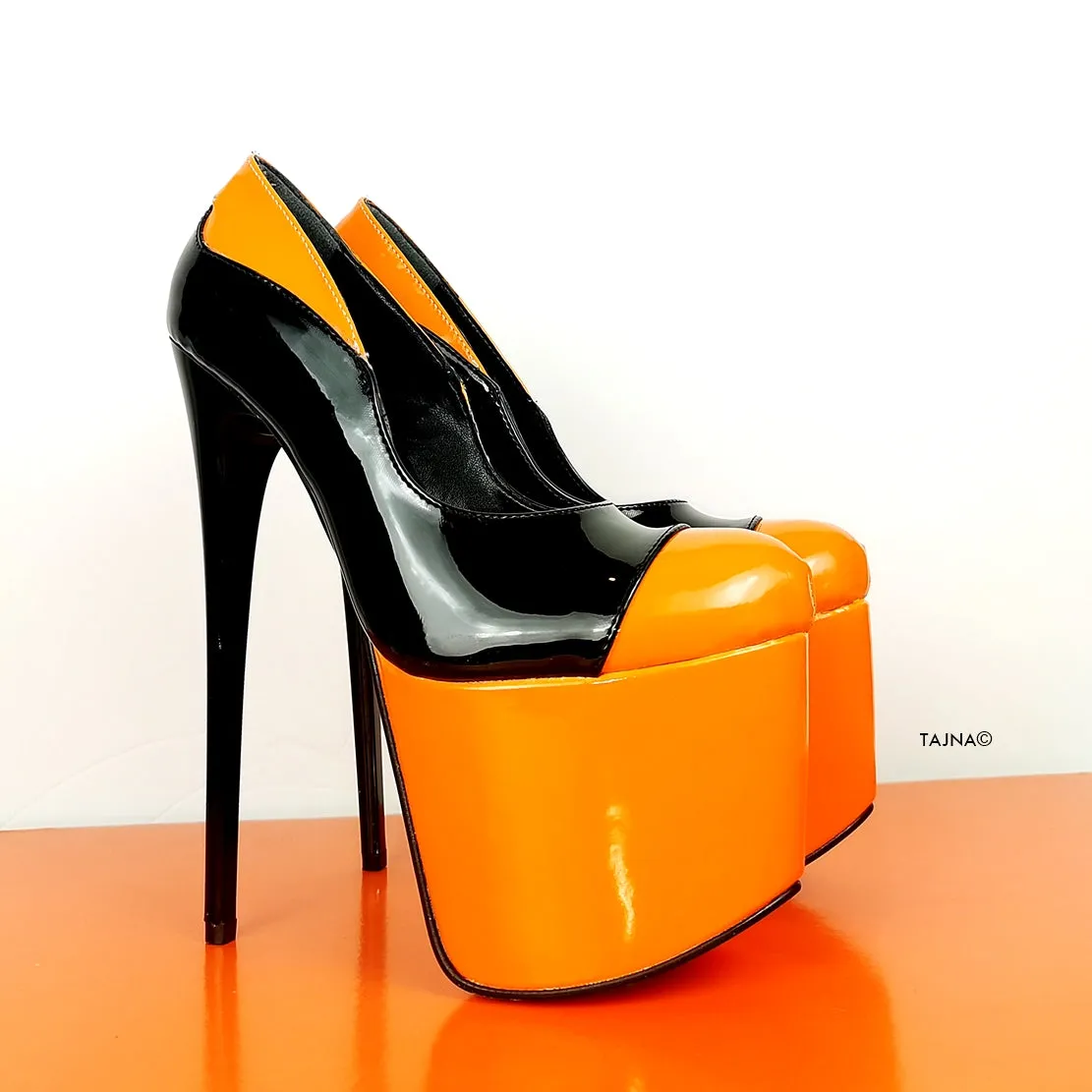 Orange Black Patent High Heel Pumps