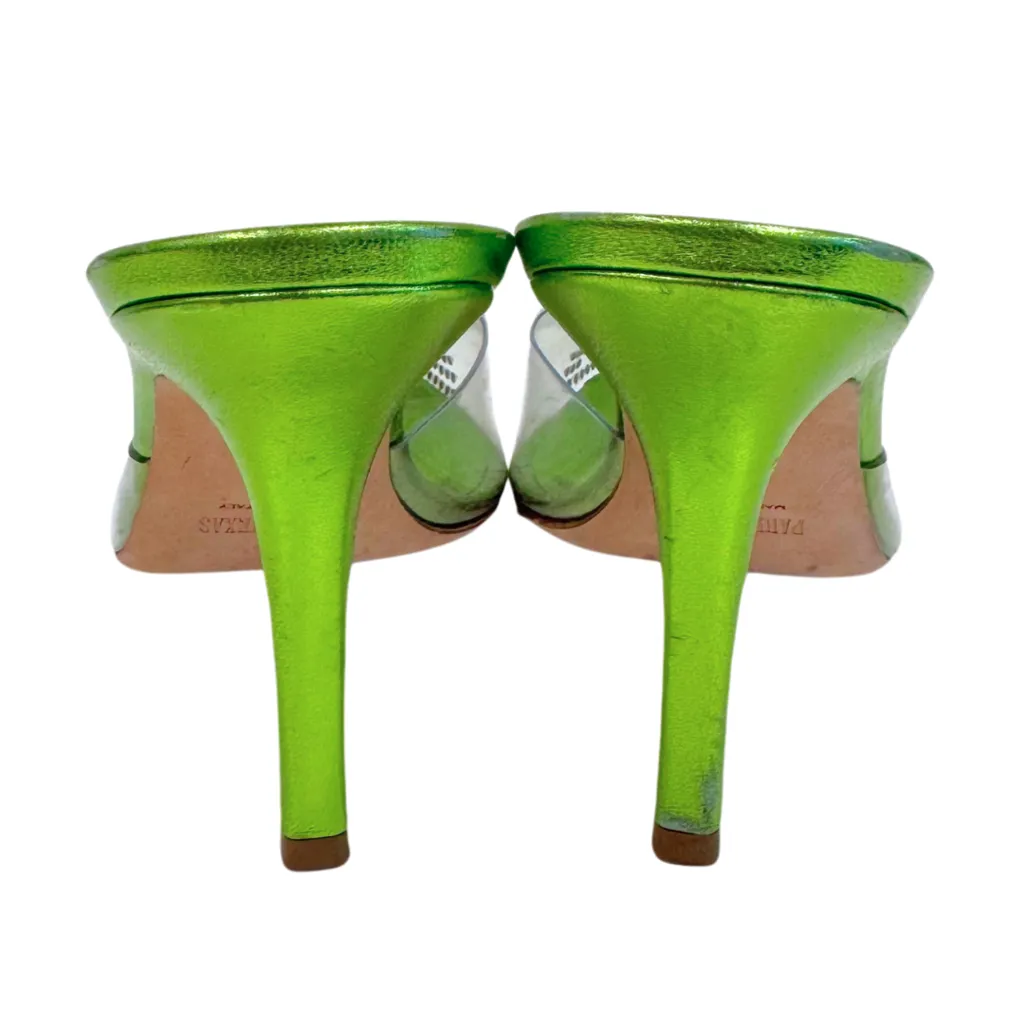 Paris Texas Holly Cherry Green Rhinestone Mules, 41.5