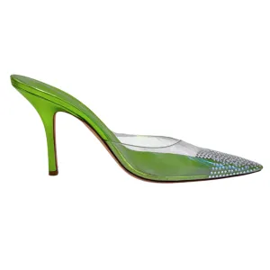 Paris Texas Holly Cherry Green Rhinestone Mules, 41.5