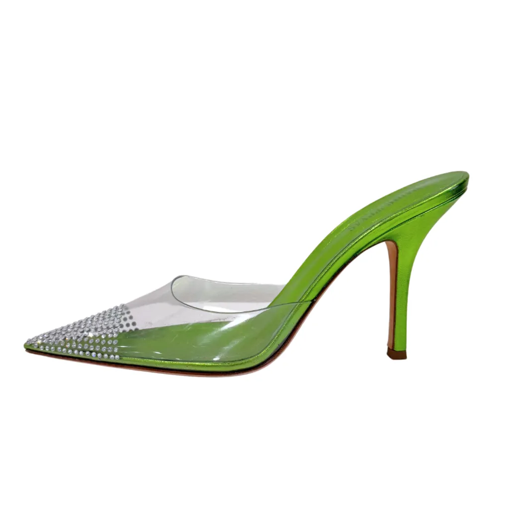 Paris Texas Holly Cherry Green Rhinestone Mules, 41.5