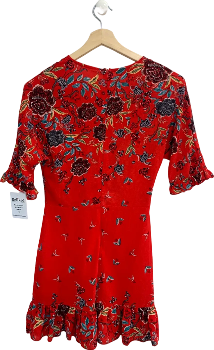 Parisian Red Floral Mini Dress UK 10