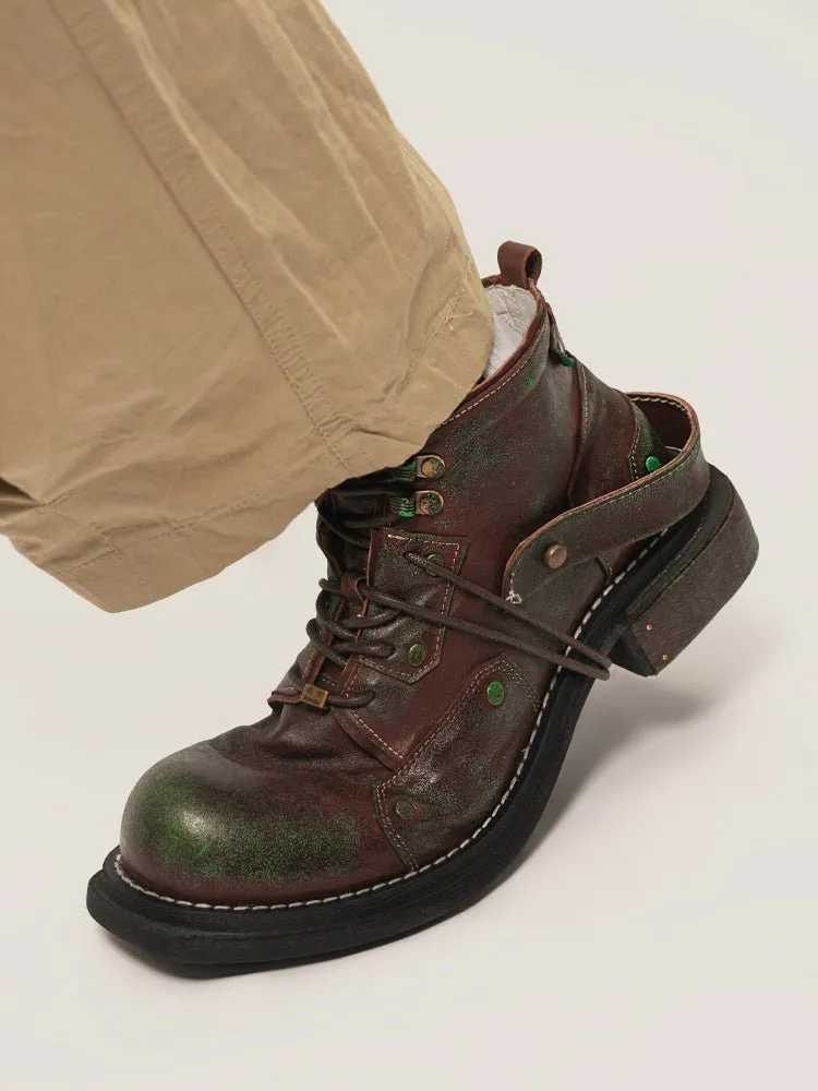 Patina work boots leather shoes vintage men's shoes