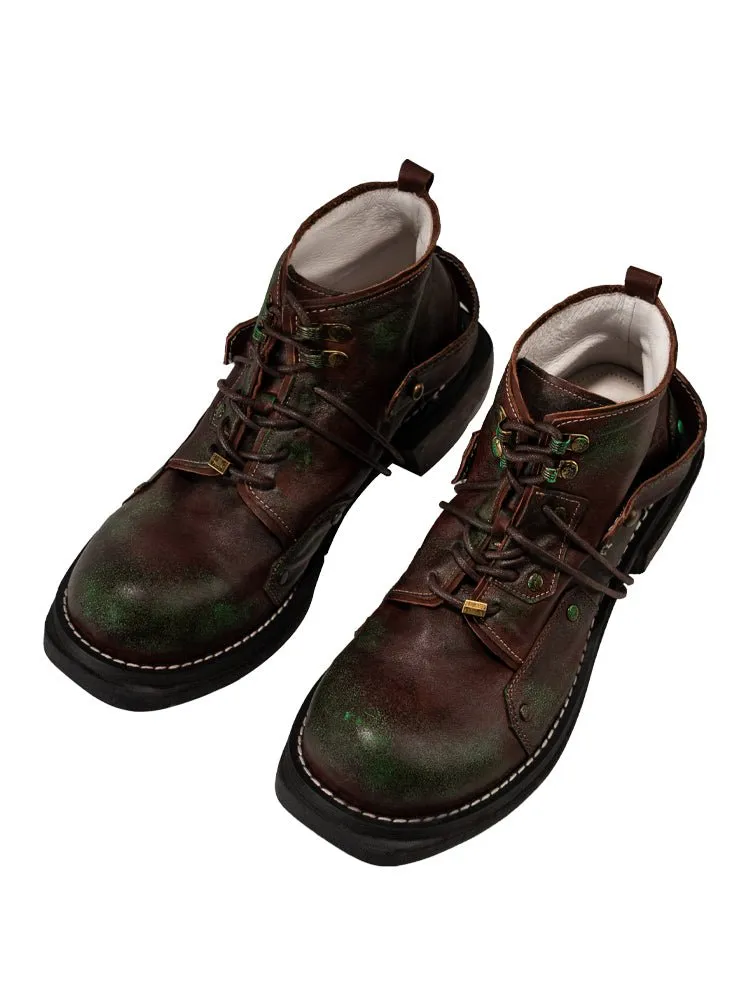Patina work boots leather shoes vintage men's shoes
