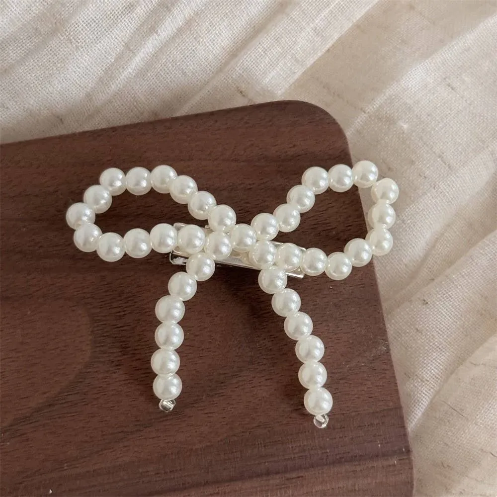Pearl Bow Hair Clip Set